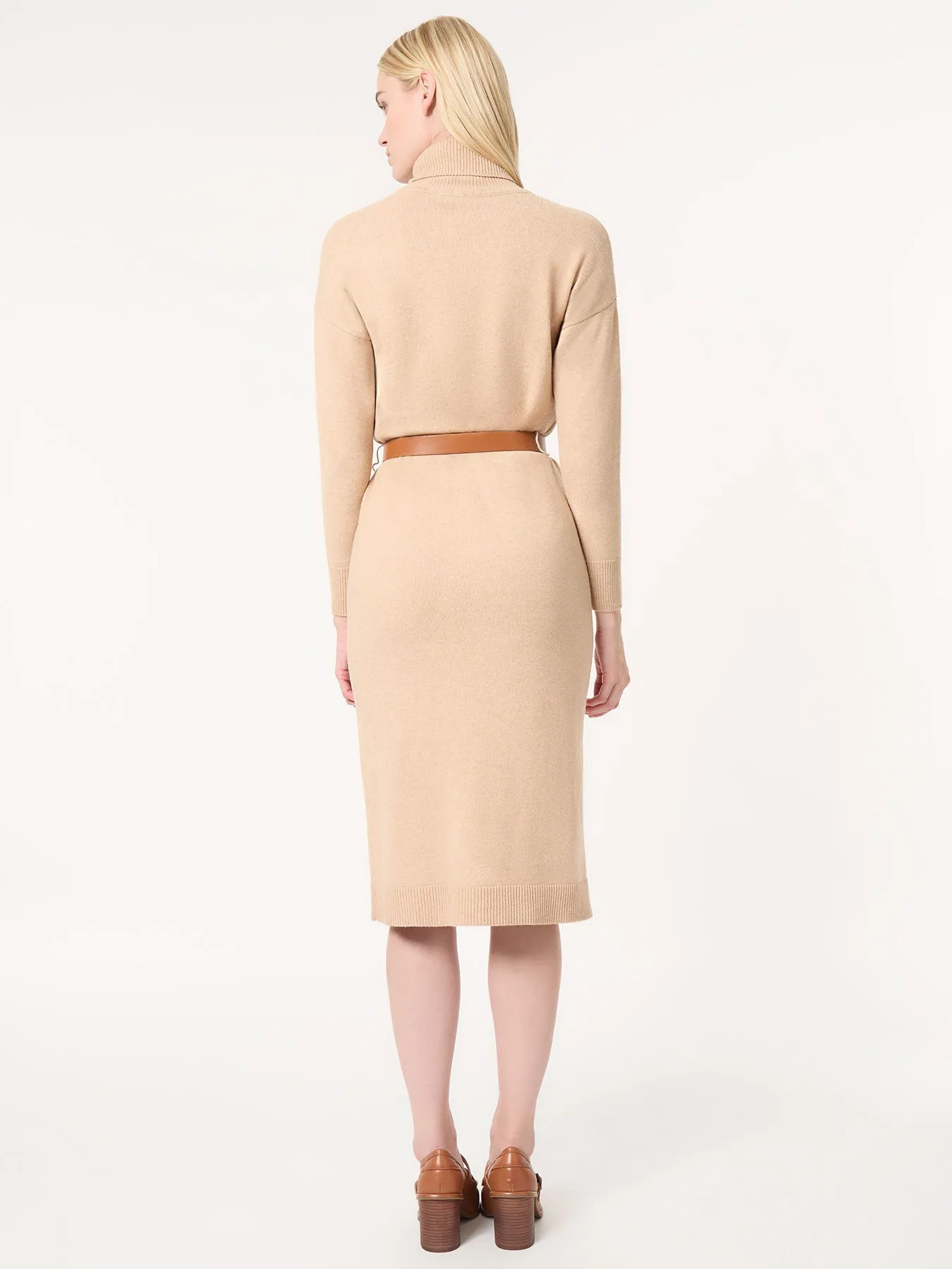 Belted Turtleneck Sweater Dress