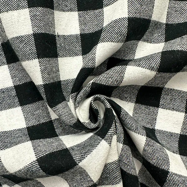 Black and White Buffalo Plaid Yarn Dyed Flannel Fabric