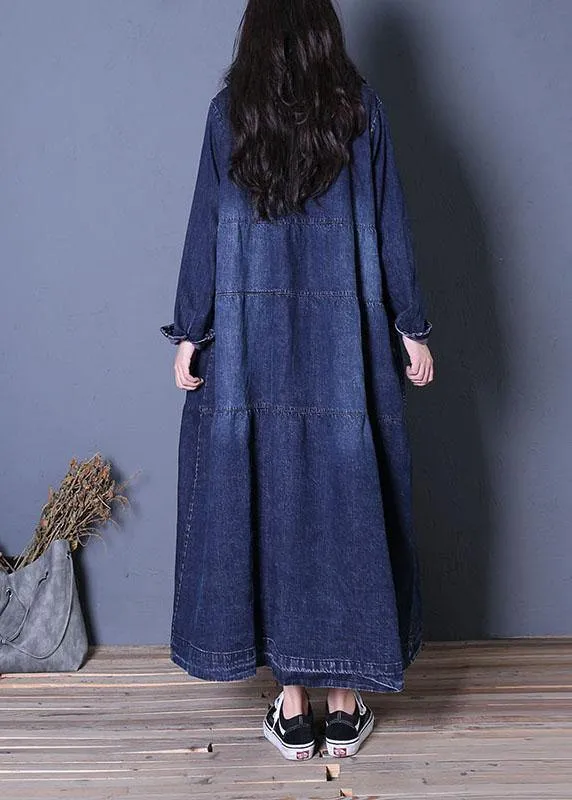 boutique oversize long fall denim blue patchwork Button Down coats