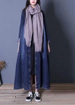 boutique oversize long fall denim blue patchwork Button Down coats