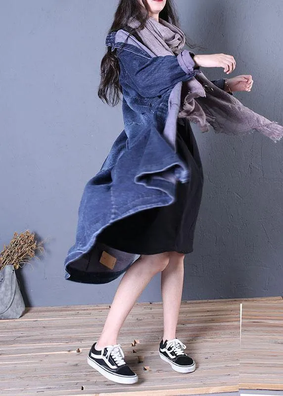 boutique oversize long fall denim blue patchwork Button Down coats