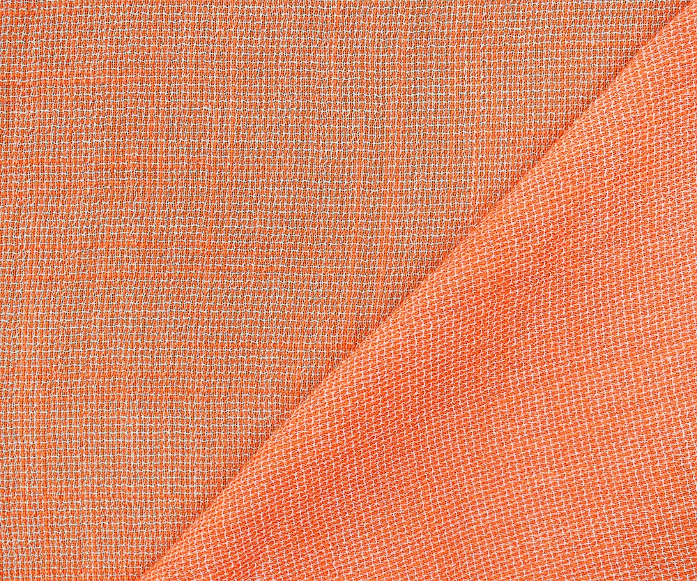 Bright Orange-White Cotton Poly Cross Hatch Gauze Woven Fabric