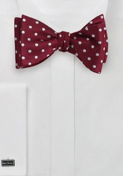 Burgundy and White Polka Dot Bowtie