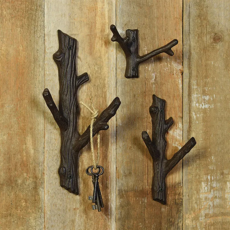 Faux Bois Cast Iron Wall Hook, Branch - Lrg - Brown