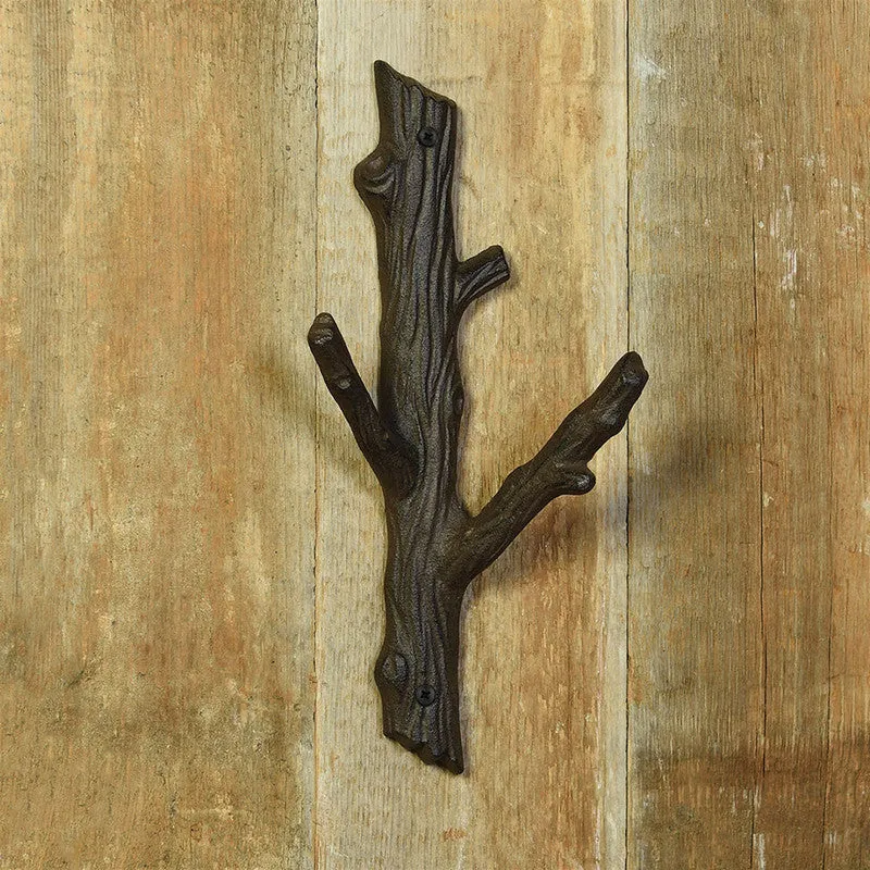 Faux Bois Cast Iron Wall Hook, Branch - Lrg - Brown