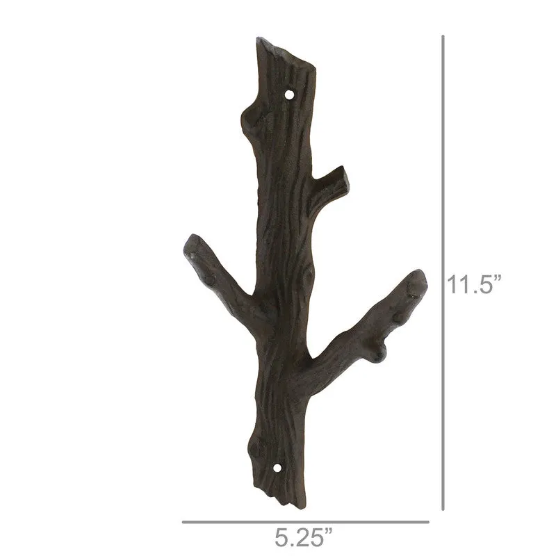 Faux Bois Cast Iron Wall Hook, Branch - Lrg - Brown