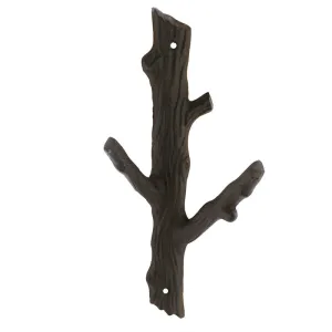 Faux Bois Cast Iron Wall Hook, Branch - Lrg - Brown