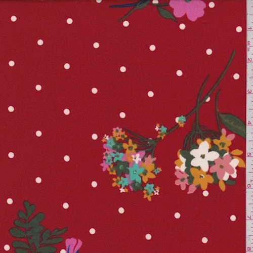 Garnet Floral Dot Double Brushed Jersey Knit Fabric