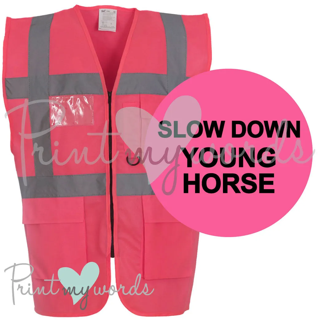 High Visibility Hi Vis Equestrian Reflective Vest Tabard Waistcoat SLOW DOWN YOUNG HORSE hi-viz