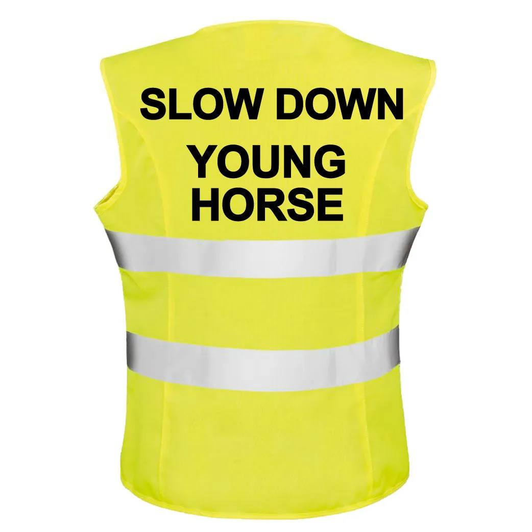 High Visibility Hi Vis Equestrian Reflective Vest Tabard Waistcoat SLOW DOWN YOUNG HORSE hi-viz