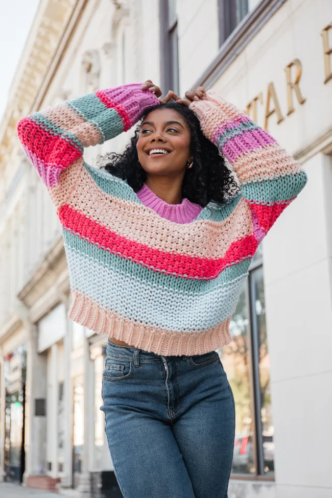 In Line Peach Multi Chunky Striped Sweater