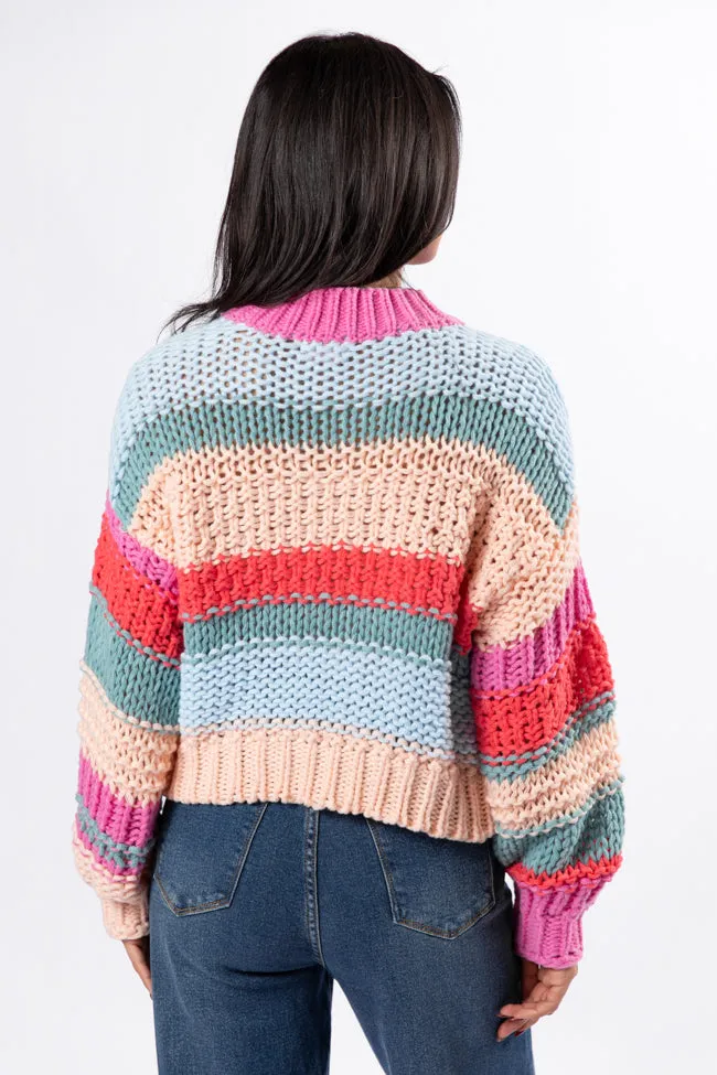 In Line Peach Multi Chunky Striped Sweater