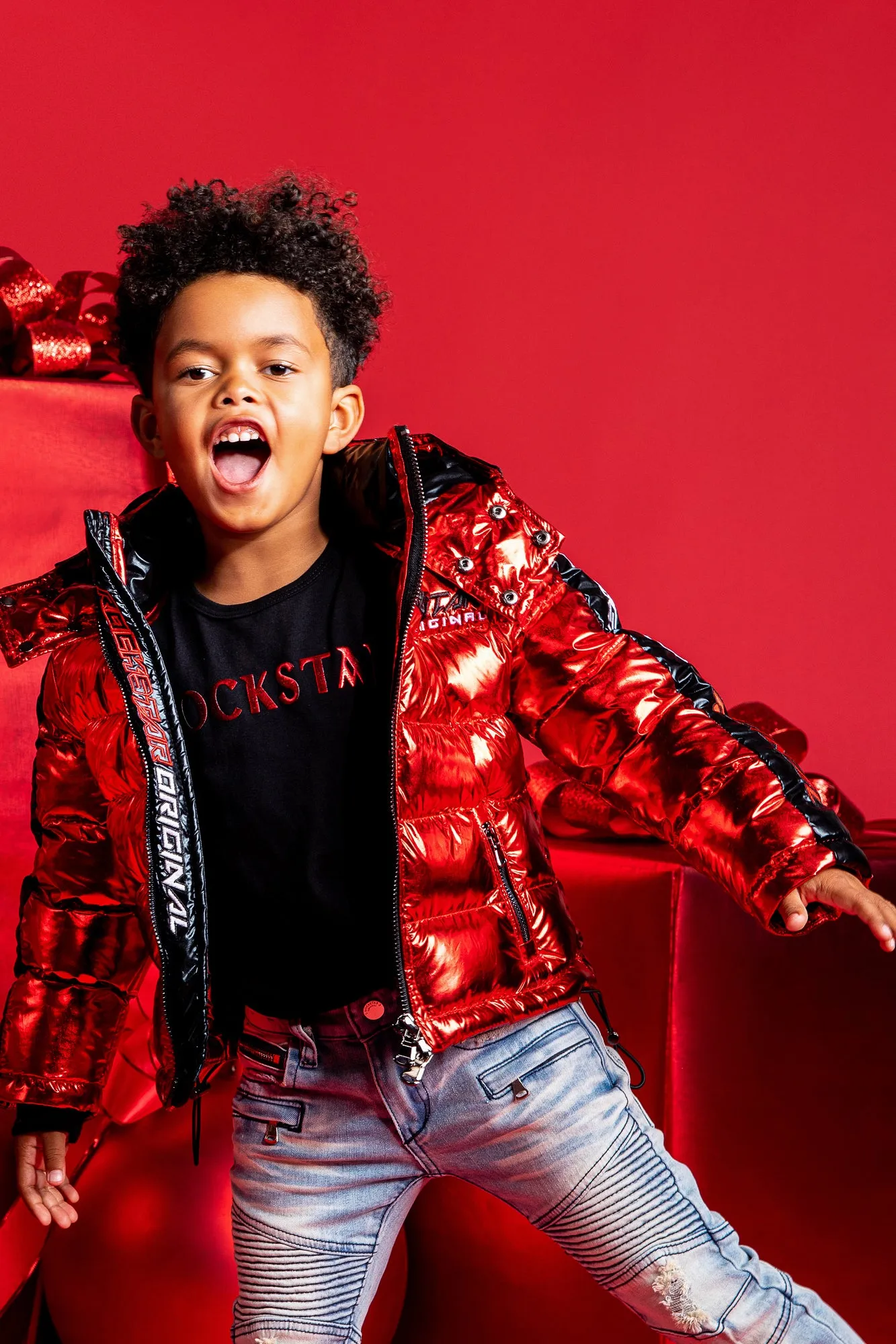 Kids Metallic Red Alasia Puffer Jacket