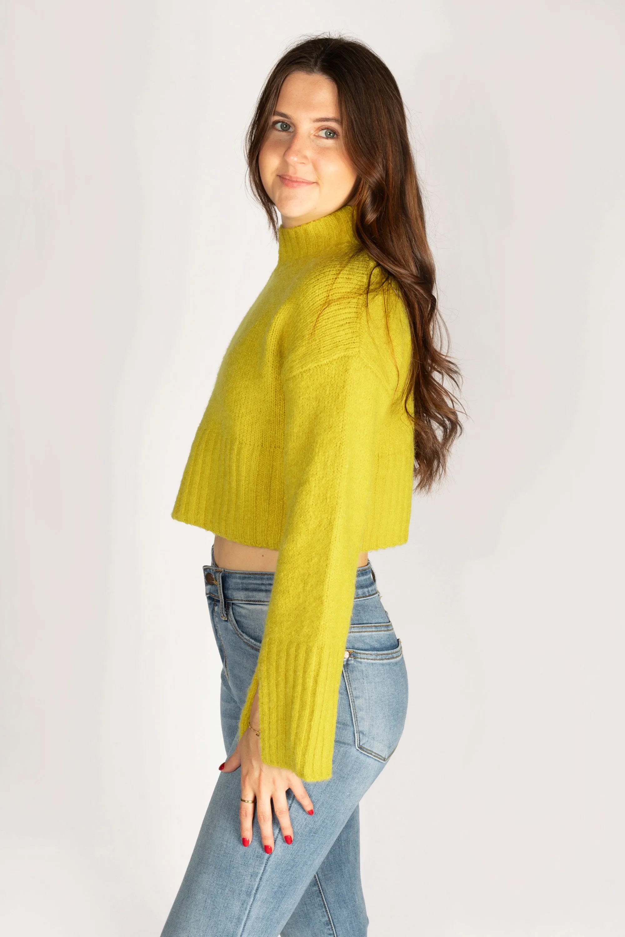 Kiwi Mock Neck Cropped Sweater - SALE