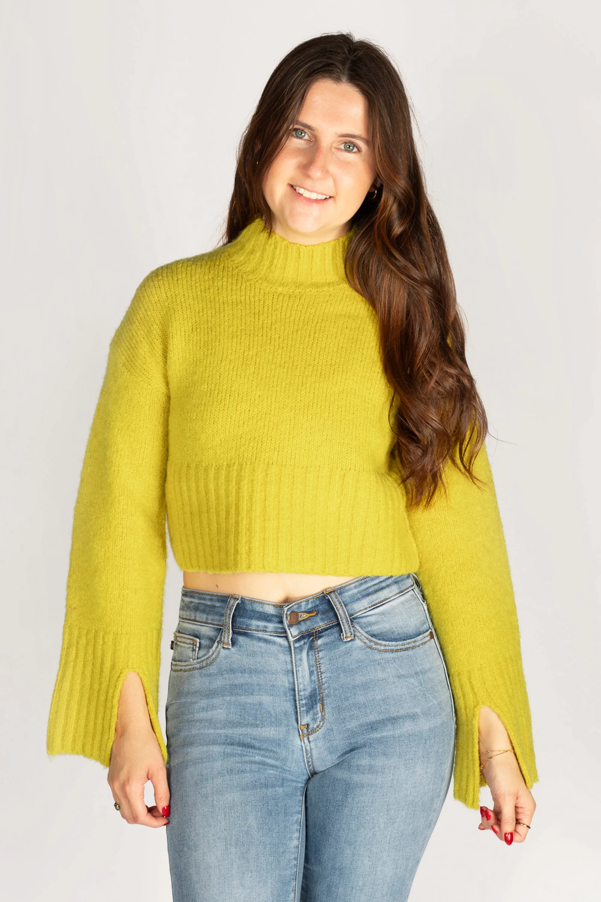 Kiwi Mock Neck Cropped Sweater - SALE