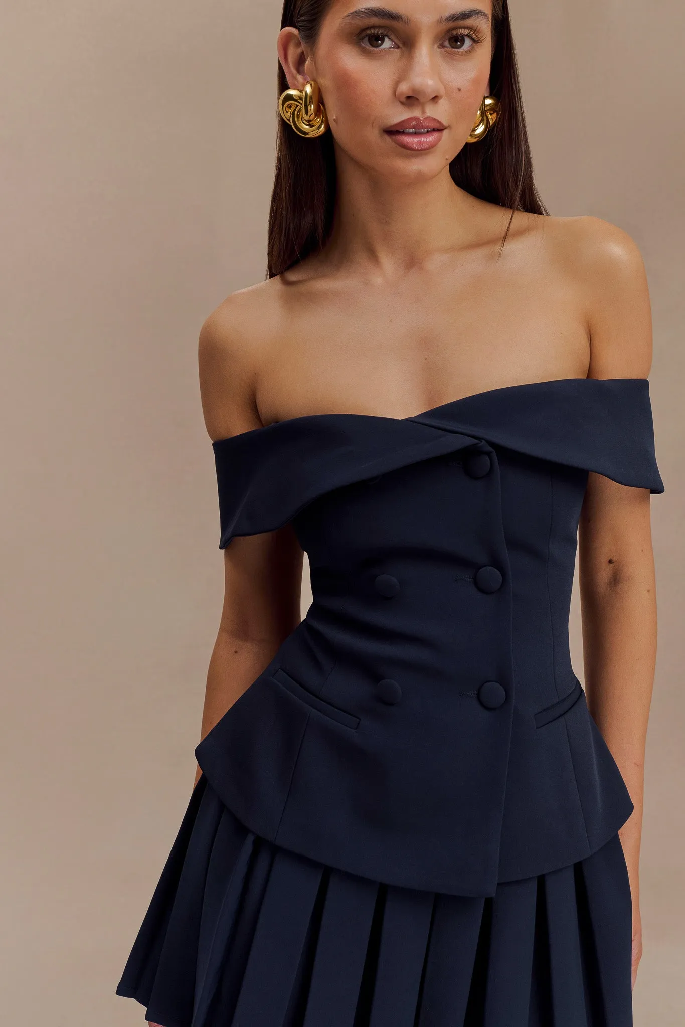 Krista Strapless Suiting Top - Navy