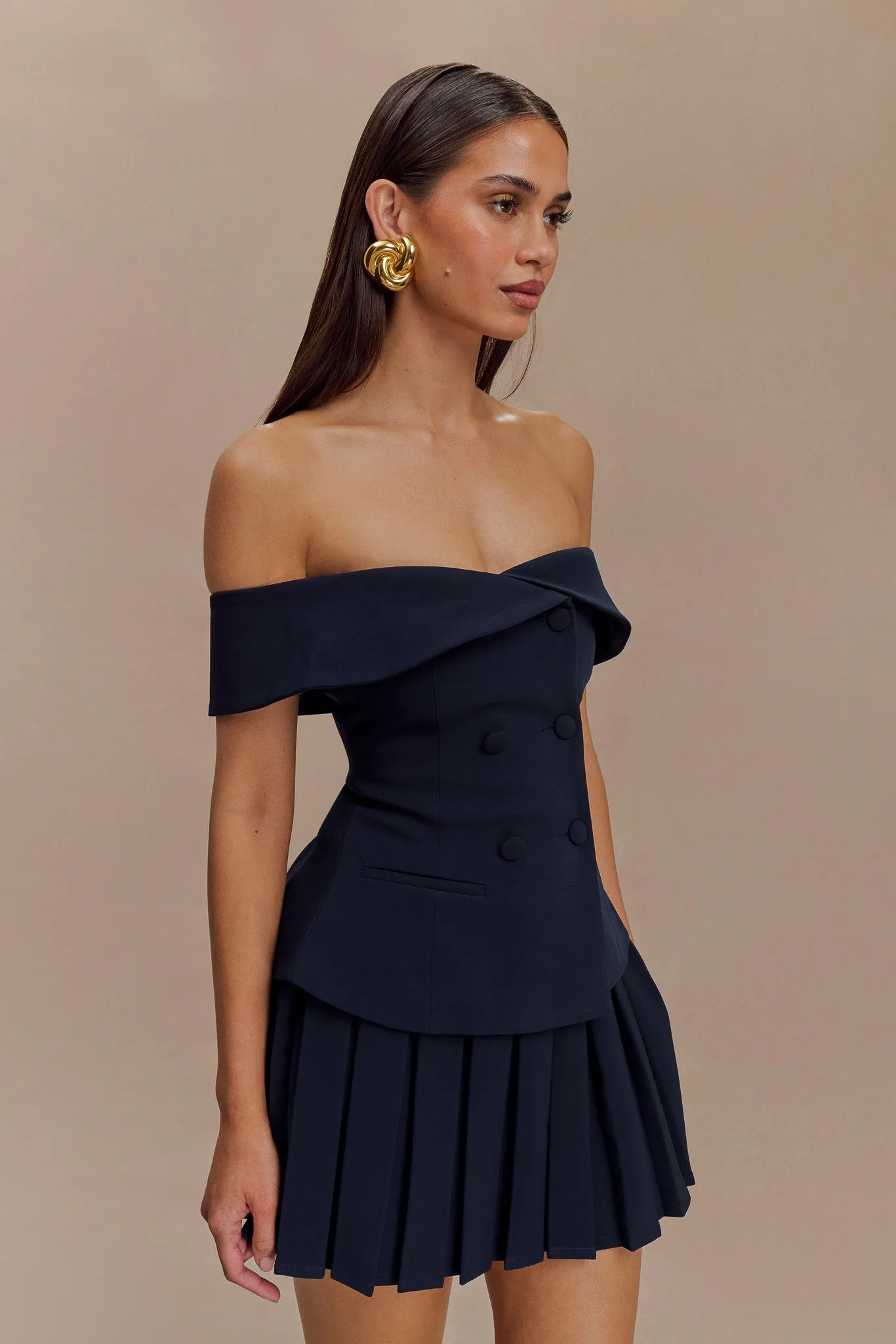 Krista Strapless Suiting Top - Navy