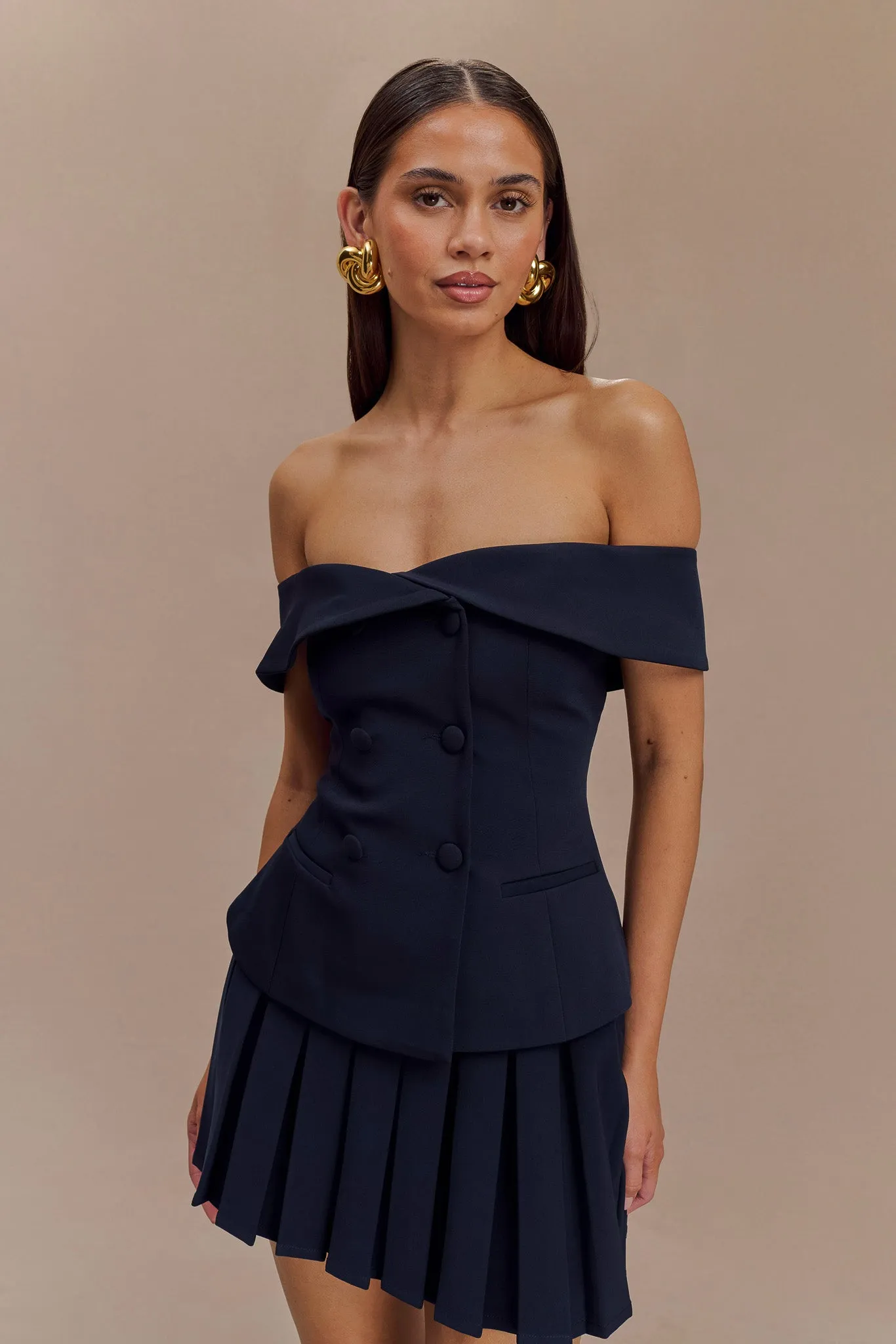 Krista Strapless Suiting Top - Navy