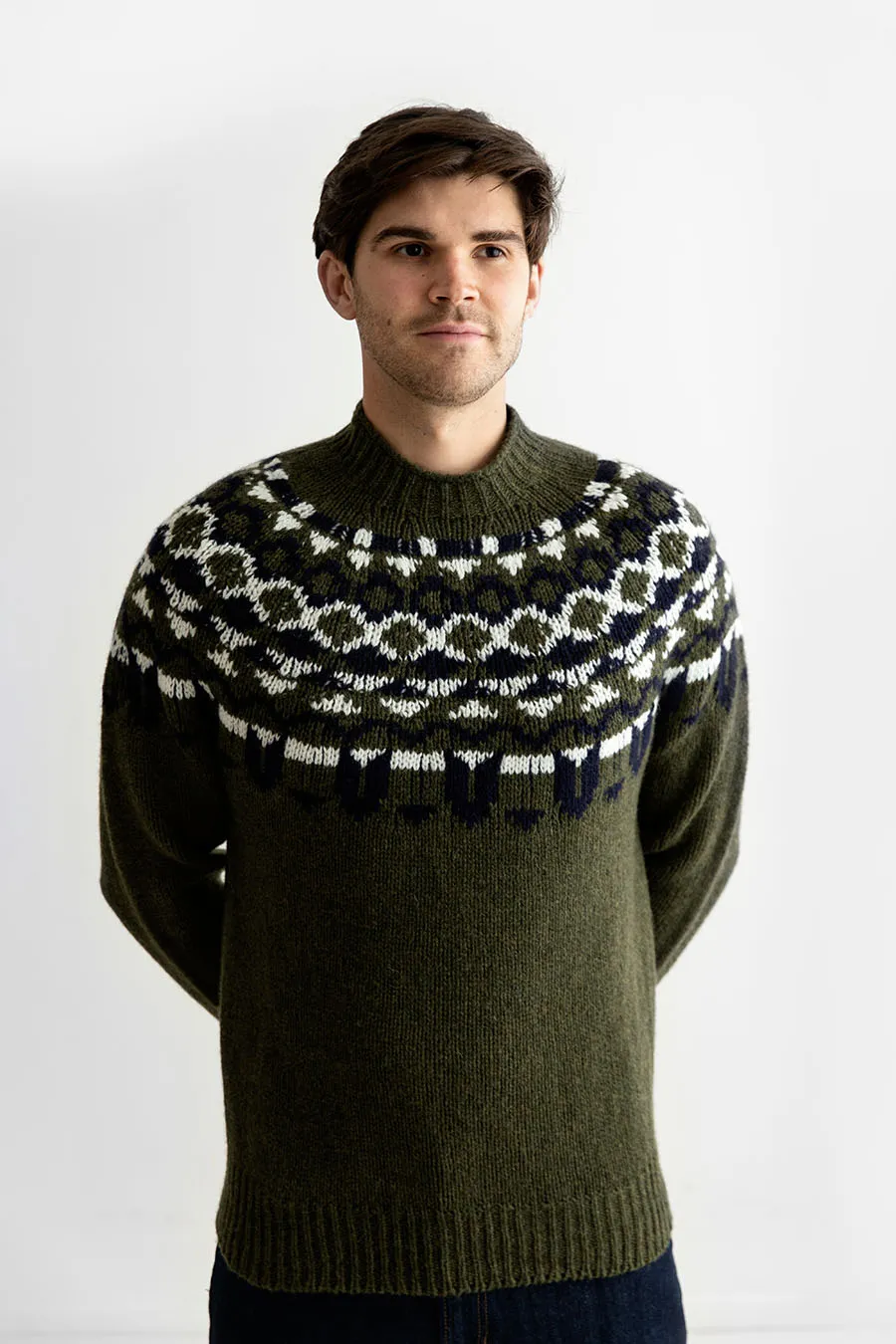 Mens Fair isle Brodgar Yoke Jumper - Green