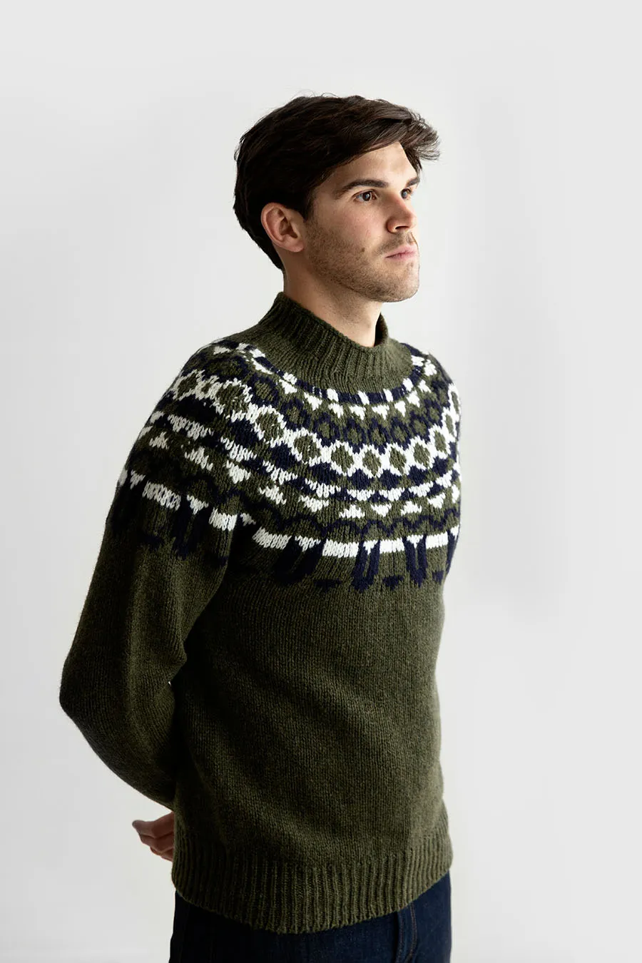 Mens Fair isle Brodgar Yoke Jumper - Green