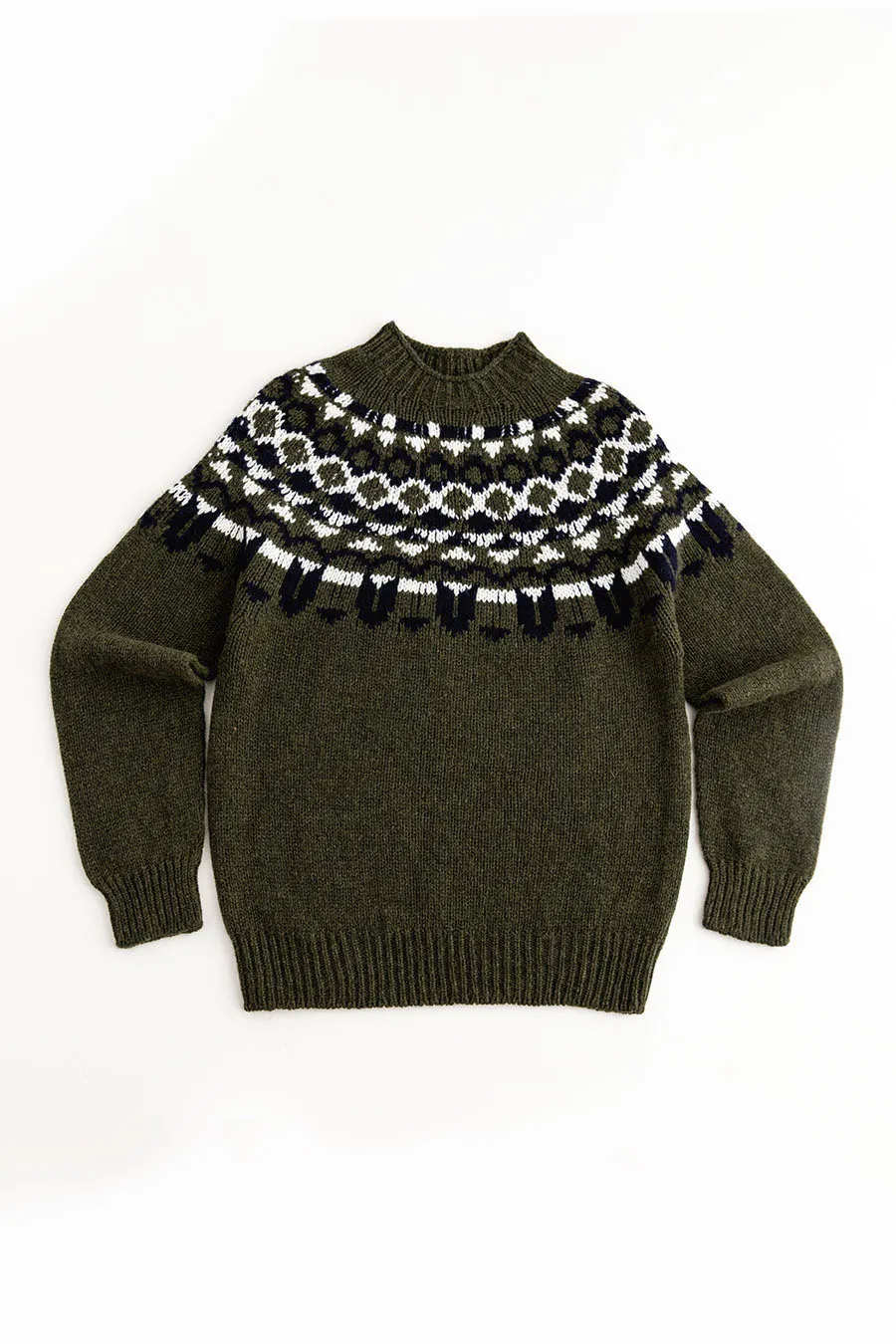 Mens Fair isle Brodgar Yoke Jumper - Green