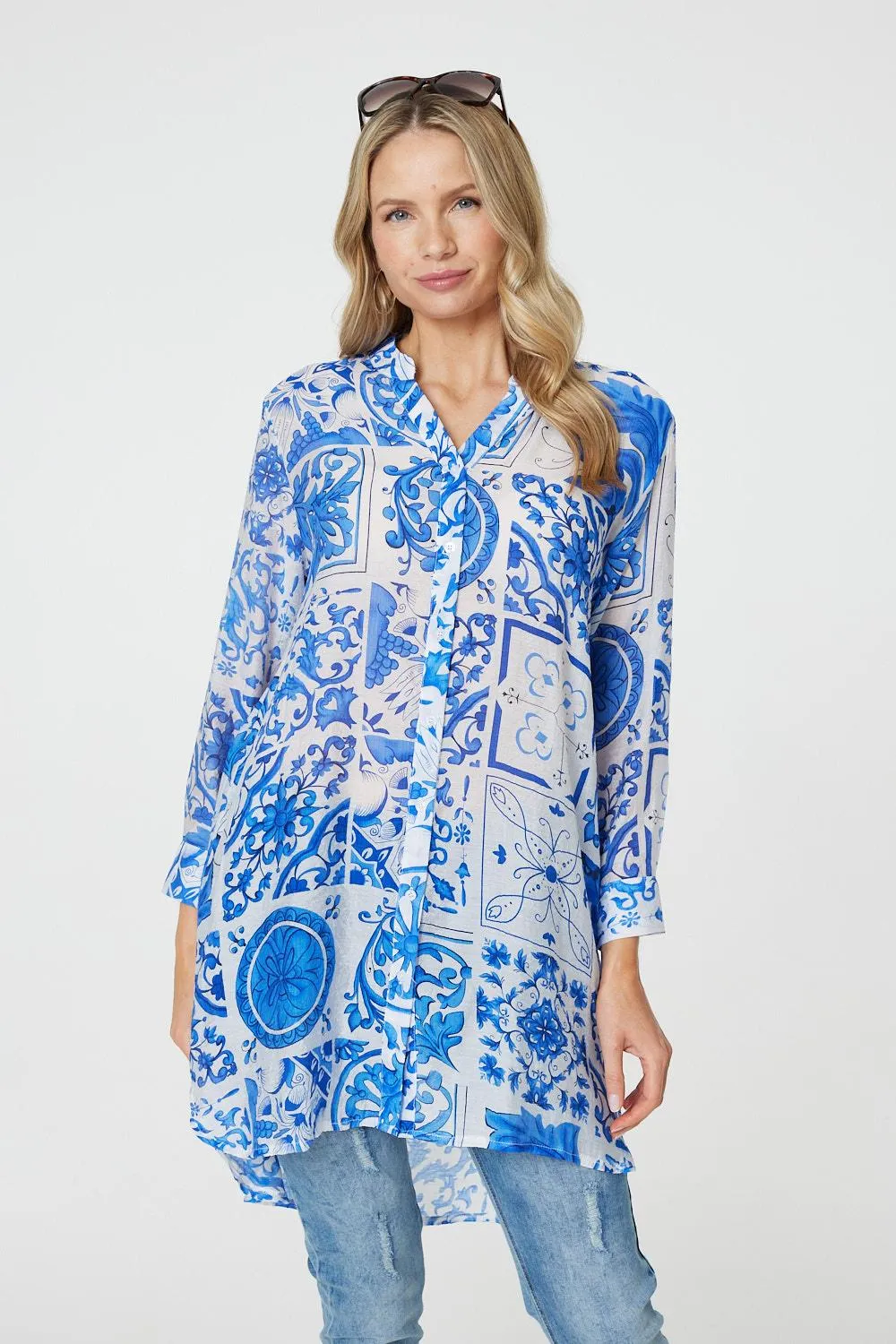 Mosaic Print Longline Blouse Dress