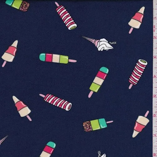 Navy Ice Cream Treat Double Brushed Jersey Knit Fabric