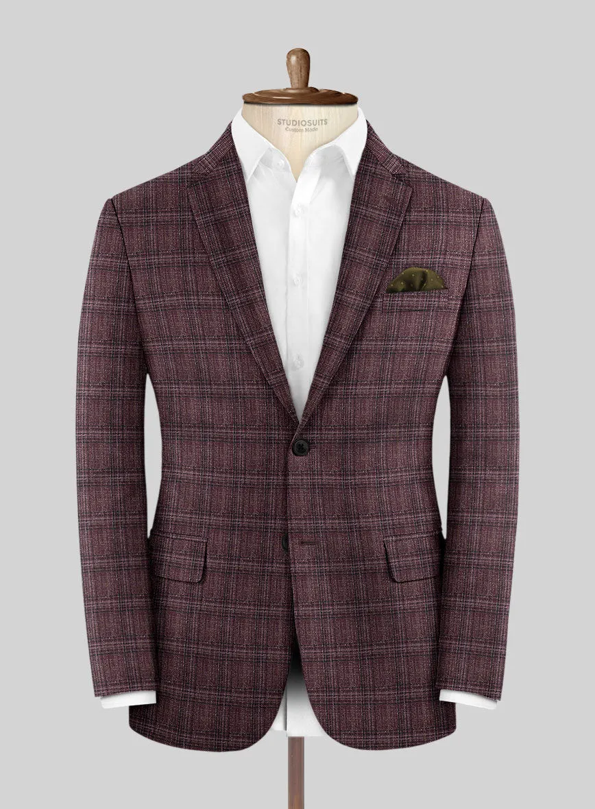 Noble Purple Check Wool Silk Linen Suit