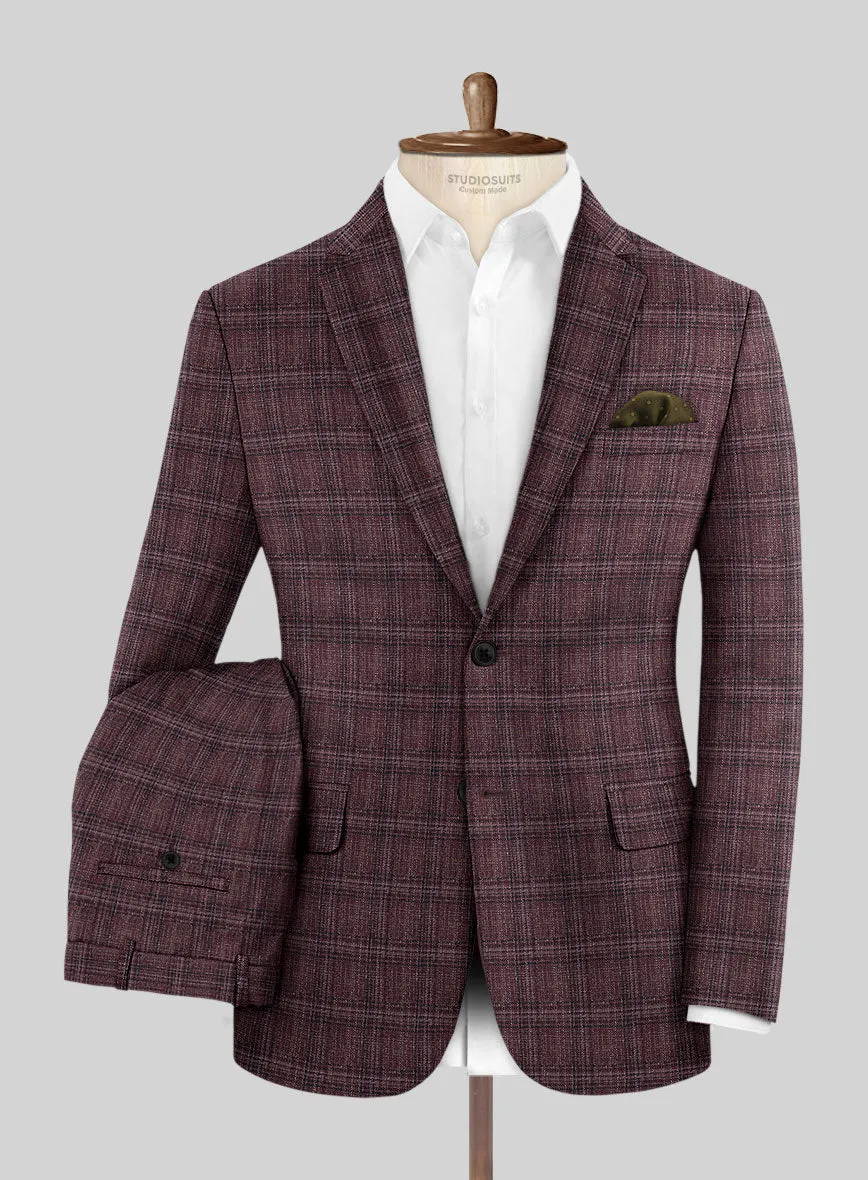 Noble Purple Check Wool Silk Linen Suit