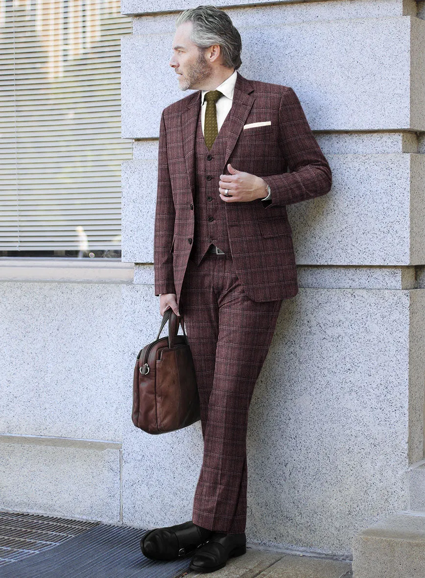 Noble Purple Check Wool Silk Linen Suit