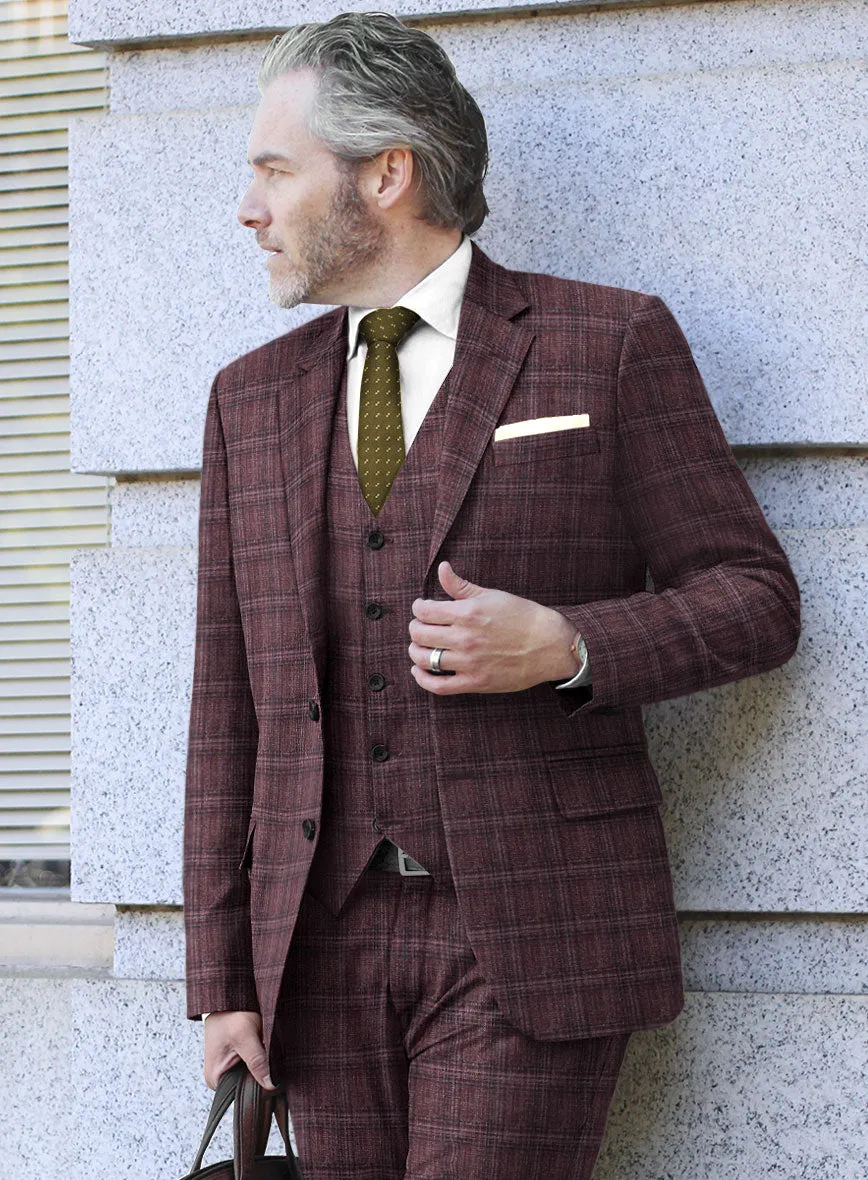 Noble Purple Check Wool Silk Linen Suit