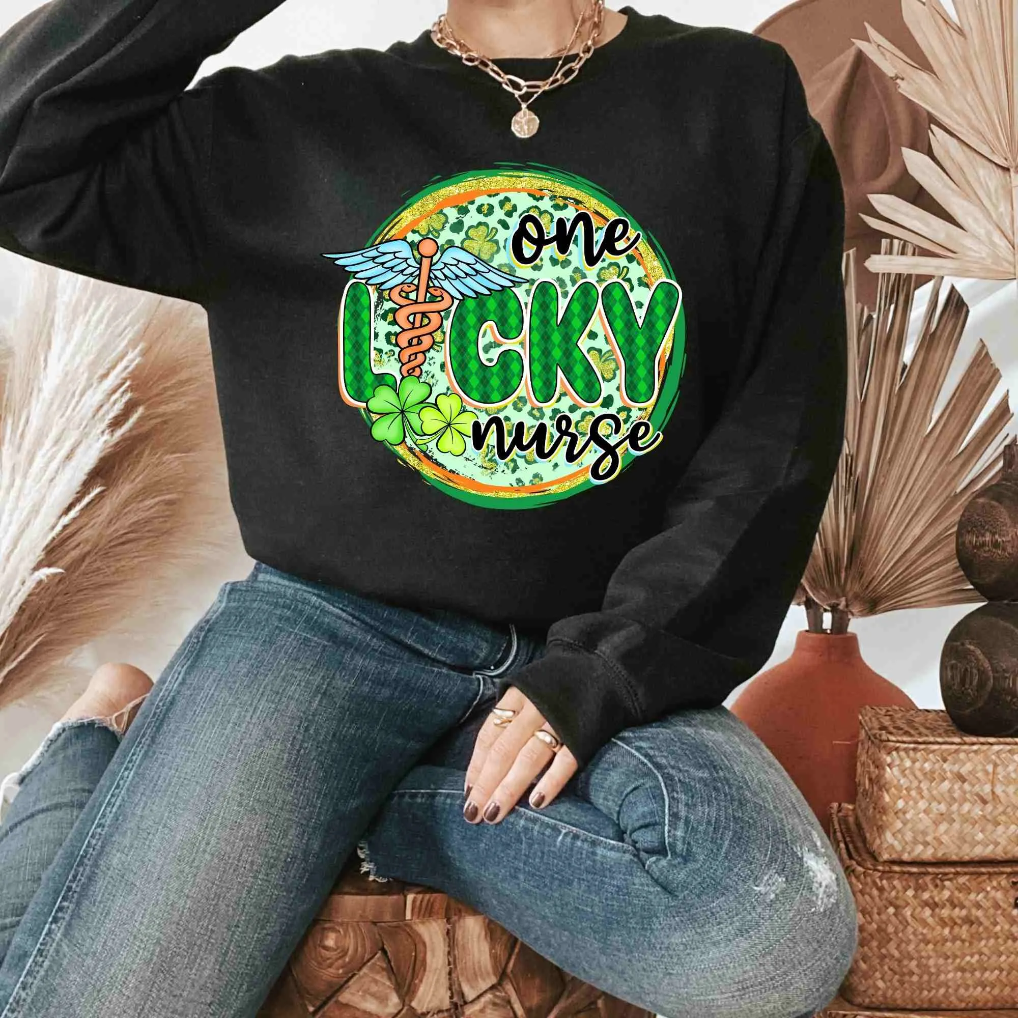 One Lucky Nurse St. Patrick's Day Shirt for Women or Men, Nurse Shamrock Clover Sweatshirt