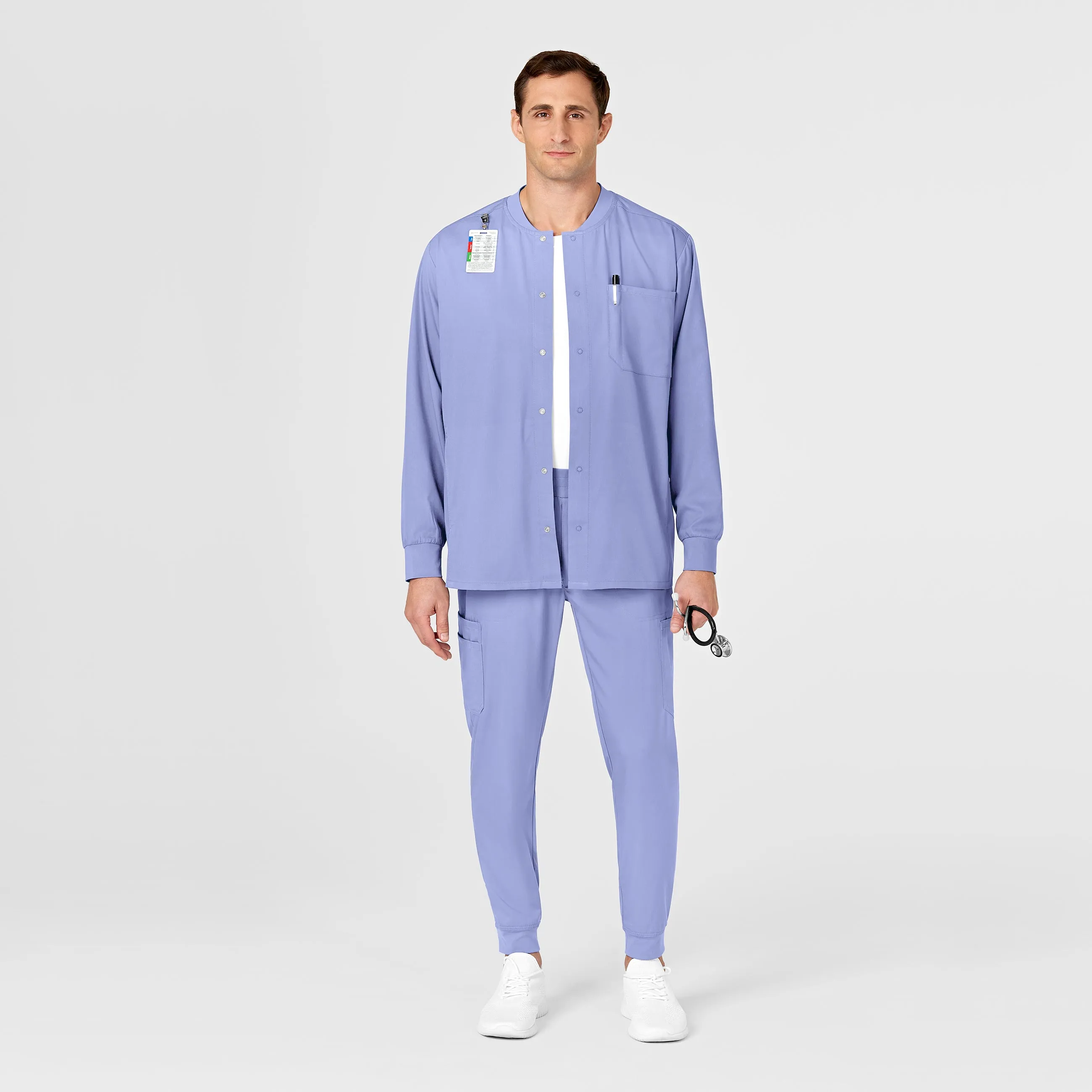 PRO Men's Snap Front Scrub Jacket - Ceil Blue