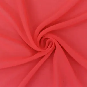 Red Solid Polyester Chiffon Woven Fabric