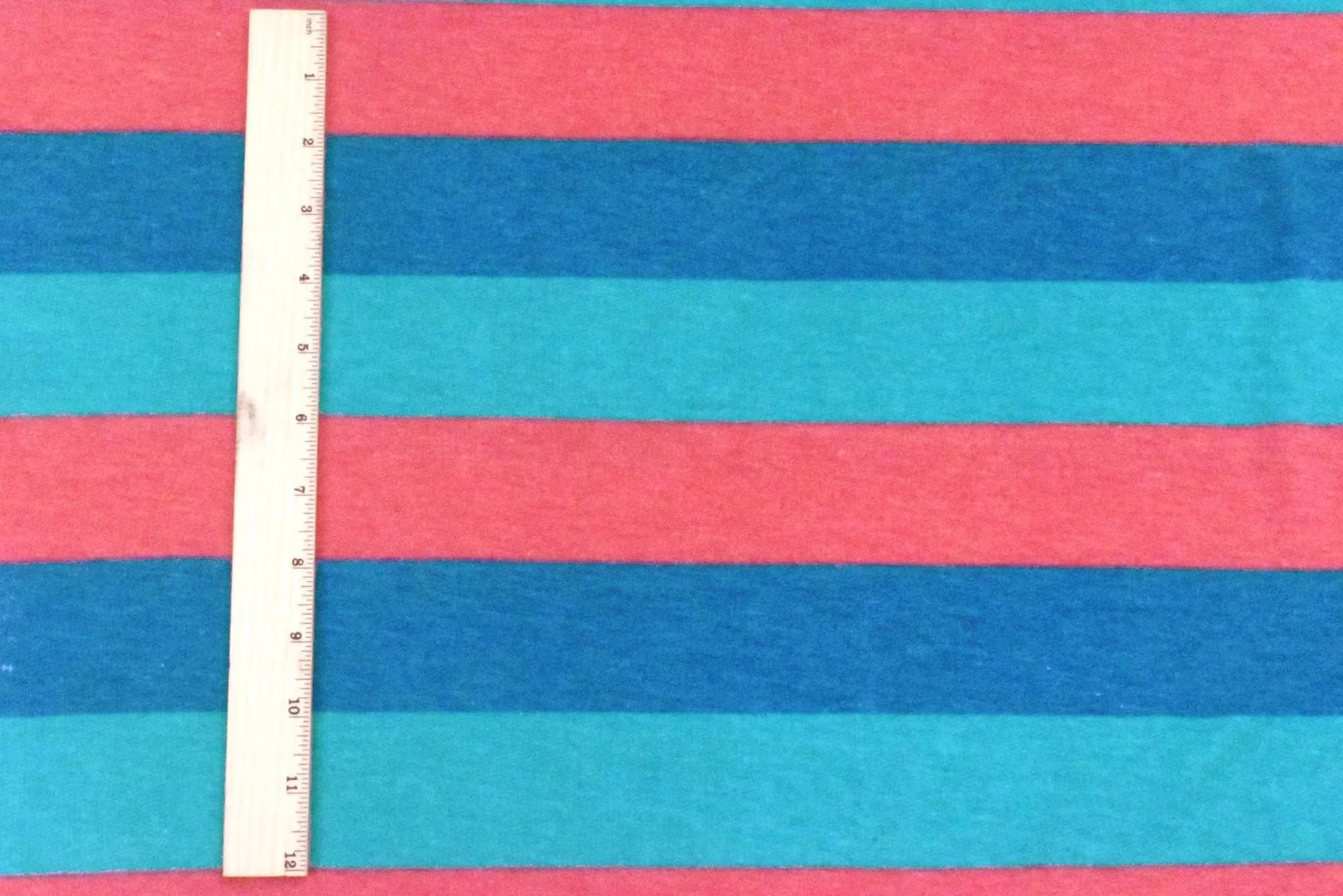 Sea Blue-Teal-Red Stripe Printed Baby French Terry Knit Fabric