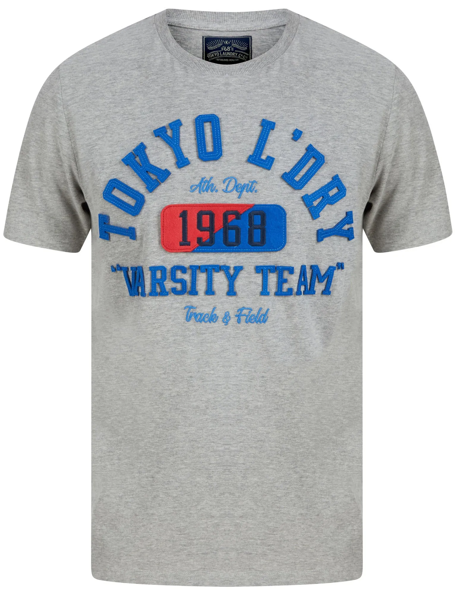 Varsity Team Motif Cotton Jersey T-Shirt In Light Grey Marl - Tokyo Laundry