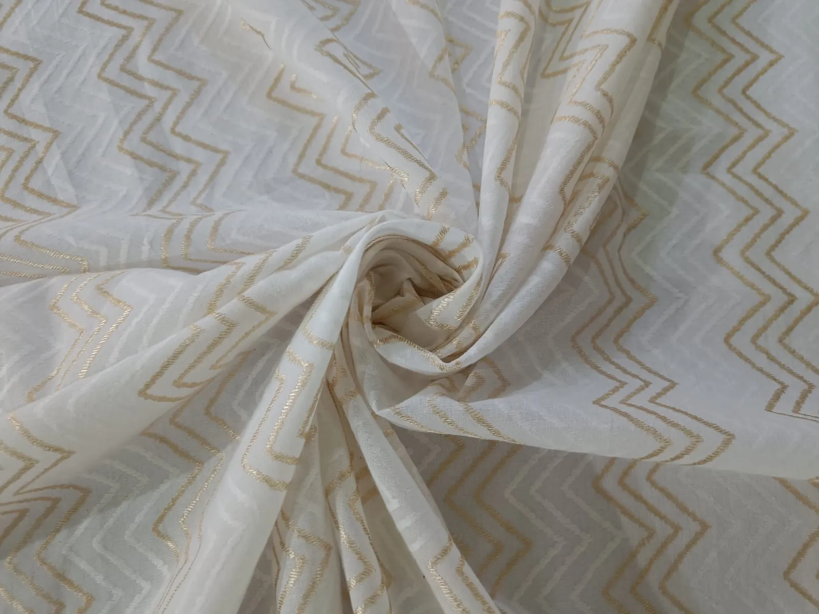 White cotton metallic jacquard fabric 44" wide